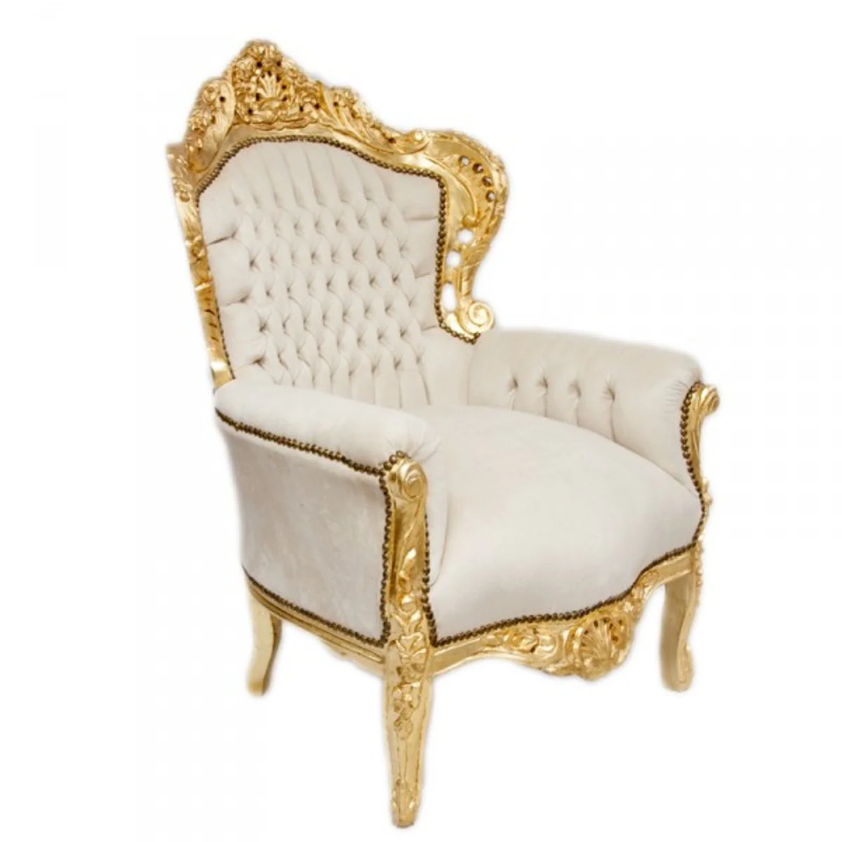 Barock Sessel King Creme Samtstoff / Gold - Antik Stil Sessel