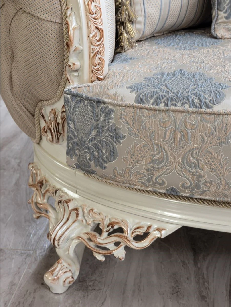 Luxury Baroque Sofa Multicolored / Cream White / Copper - Baroque Style Living Room Sofa with Elegant Pattern - Luxury Living Room Furniture in Baroque Style - Baroque Furnishings - Baroque Furniture
