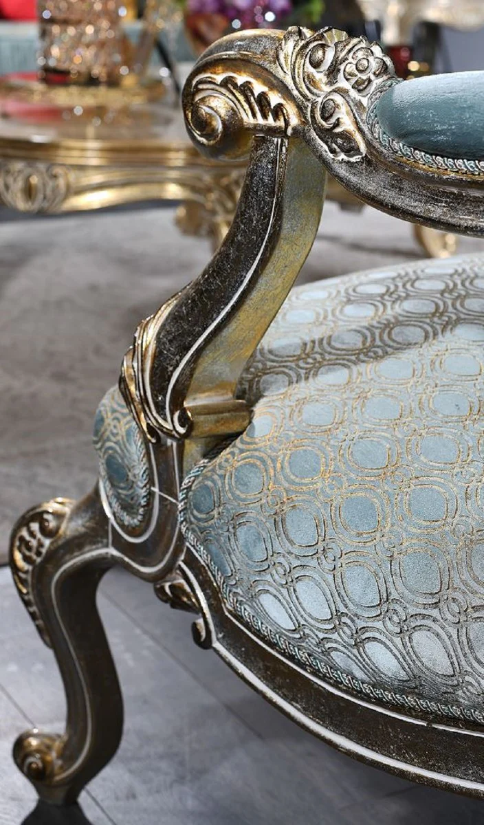 Luxury Baroque Chesterfield throne armchair turquoise / gold / silver 87 x 83 x H. 110 cm - Baroque furniture