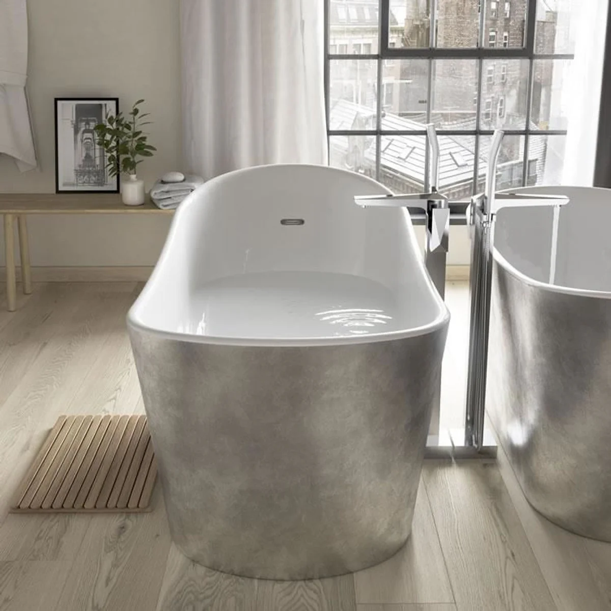 Art Deco bathtub freestanding stainless steel effect model He-Hol 1710mm - Freestanding retro antique art nouveau bathtub