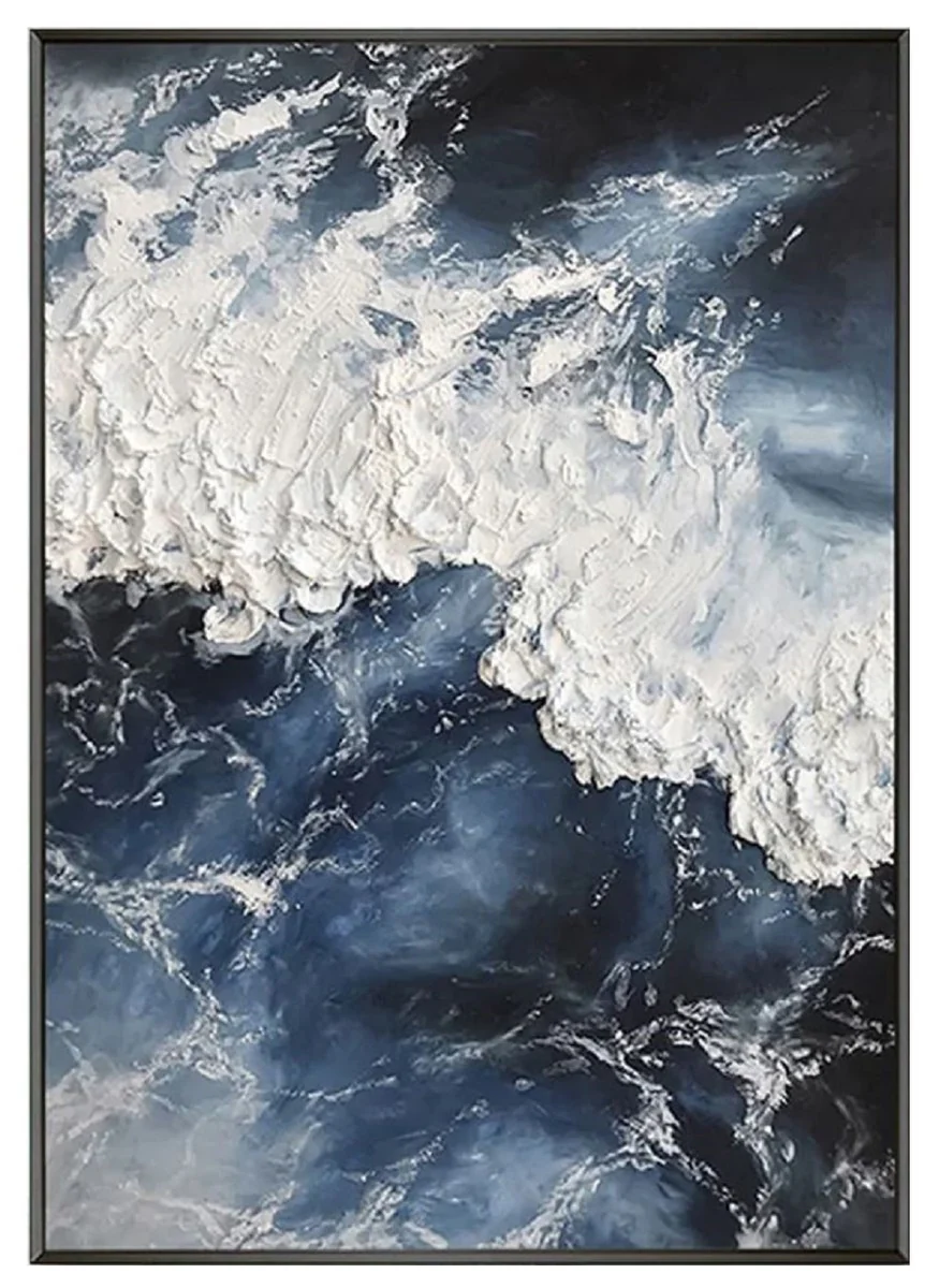 Luxury designer oil painting blue / white / black 120 x 9 x H. 160 cm - hand-painted painting with metal frame - luxury wall decoration - designer wall decoration - decorative accessories - luxury quality