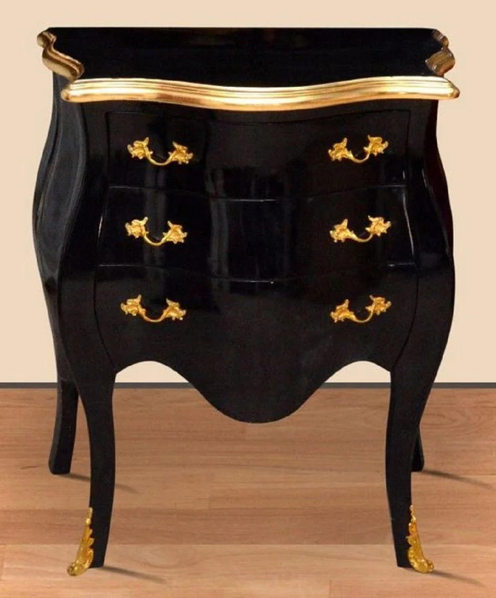 Baroque night dresser black / gold - Handmade solid wood chest of drawers in baroque style - Antique style bedside table with 3 drawers - Baroque furniture