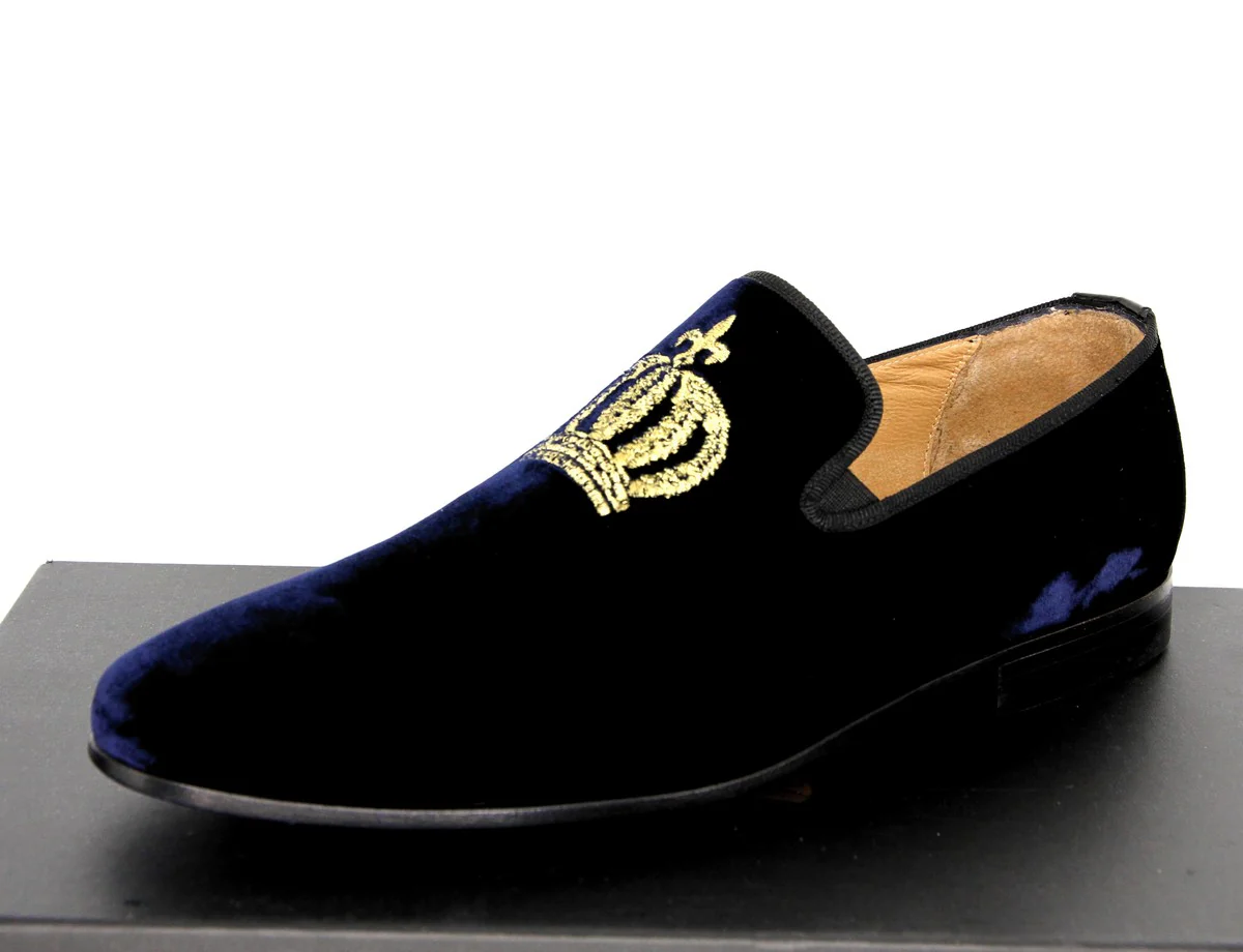 Pompöös by luxury velvet slipper crown night blue / gold - various shoe sizes - designed by Harald Glööckler