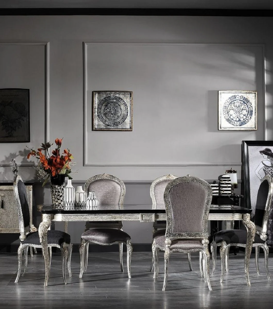 Luxury Baroque Dining Room Chair Black / Silver / Gold H. 102 cm - Baroque Dining Room Furniture