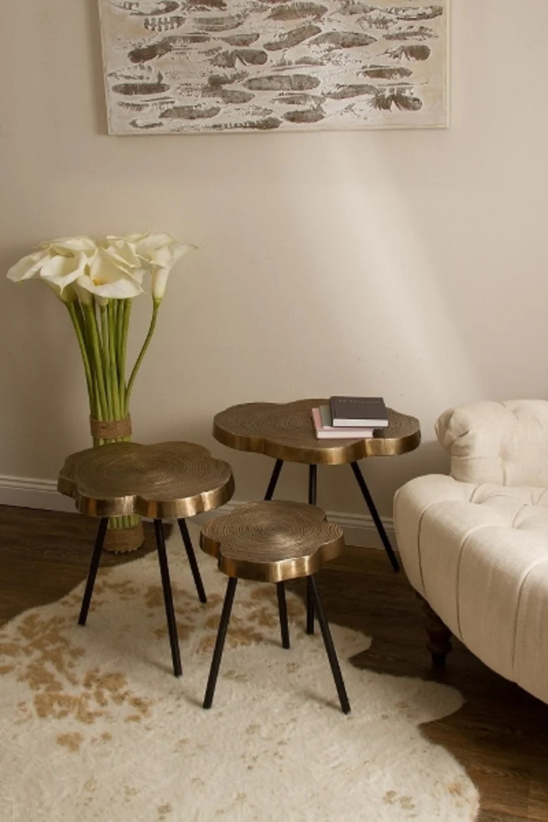 Luxury side table set bronze / black 57 x 50 x H. 52 cm - metal side tables in a tree disc design with an elaborate annual ring pattern in the table tops
