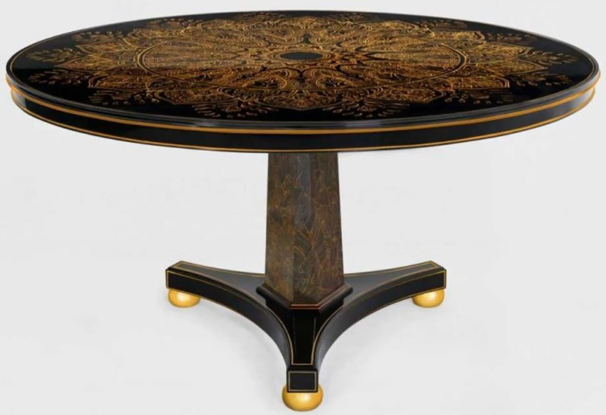 Luxury dining table black / bronze / gold Ø 150 x H. 78 cm - Round solid wood kitchen table - Dining room table - Luxury dining room furniture