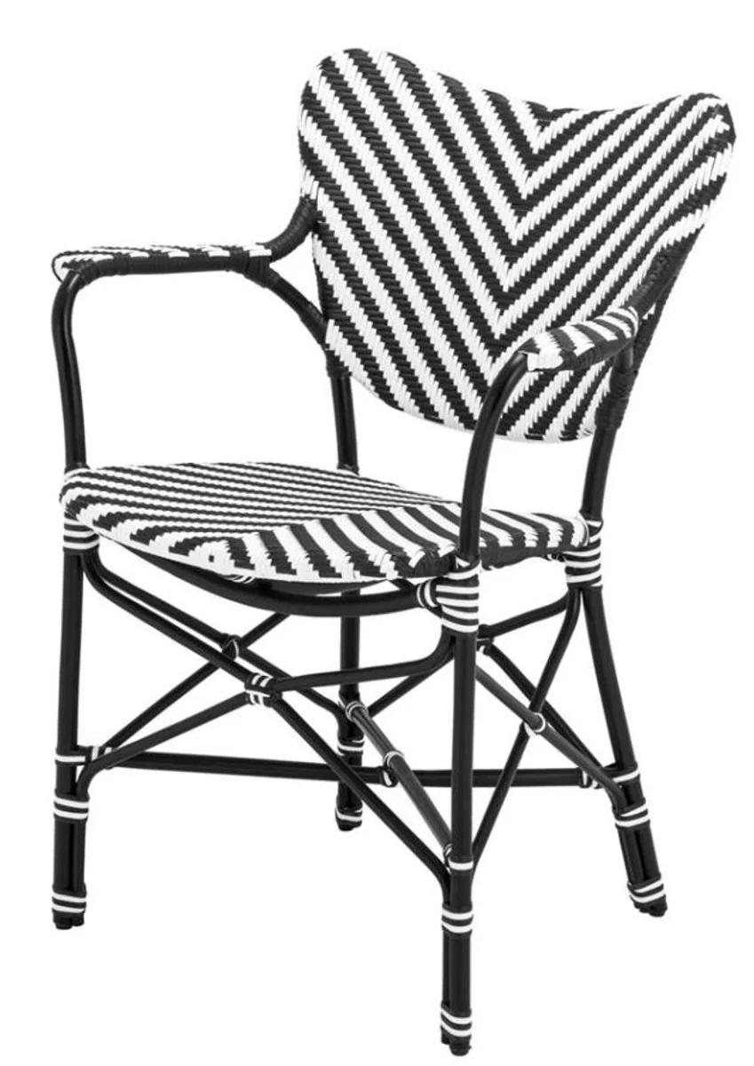 Designer garden chair with armrests black / white - luxury garden furniture
