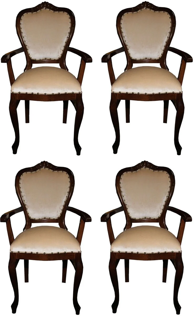 Luxury Baroque dining room set cream / brown 60 x 47 x H. 99 cm - 4 handmade dining chairs with armrests - Baroque dining room furniture
