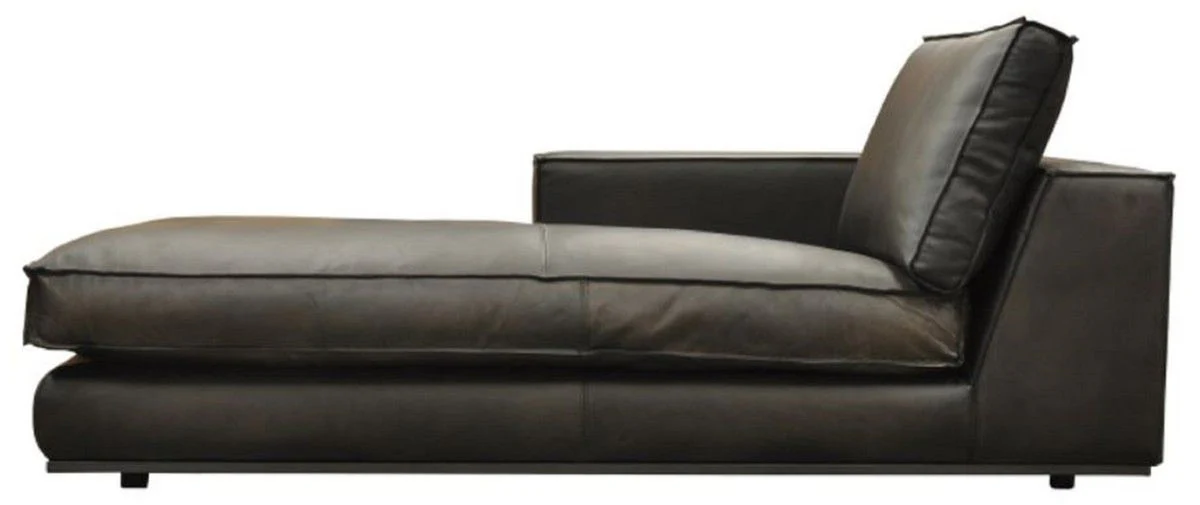 Luxury genuine leather chaise longue right side black 186 cm