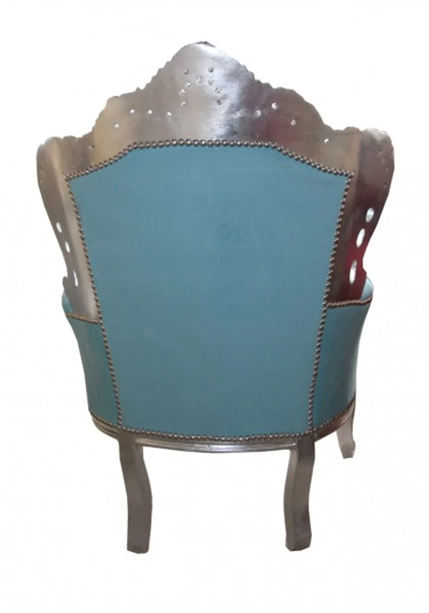 Barock Sessel King Blau / Silber Möbel Antik Stil
