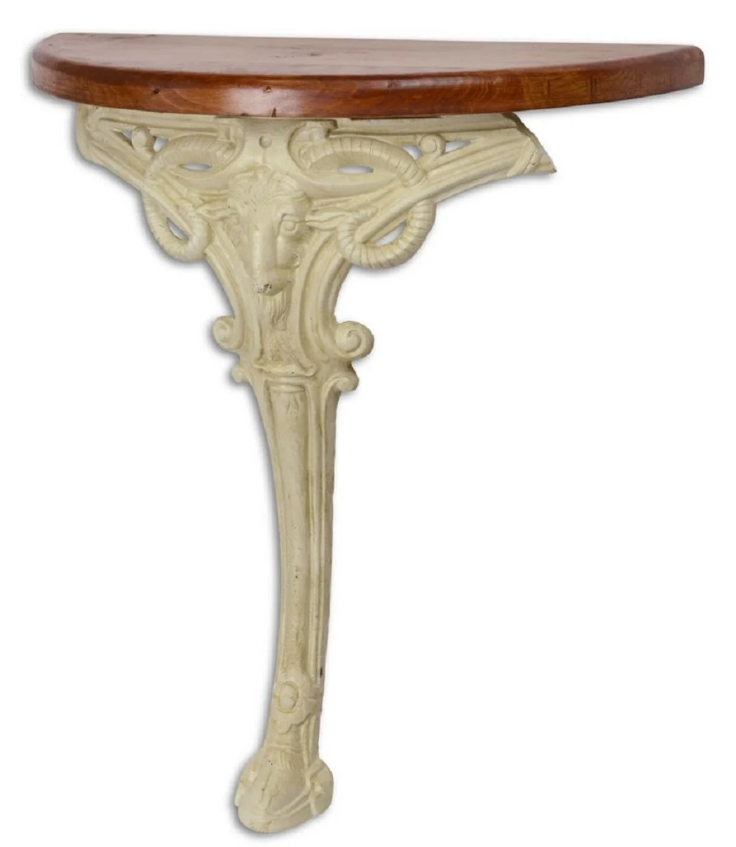 Baroque side table brown / white 63 x 31 x H. 65.5 cm - Half-round table with wooden top and cast iron leg - Baroque wall table