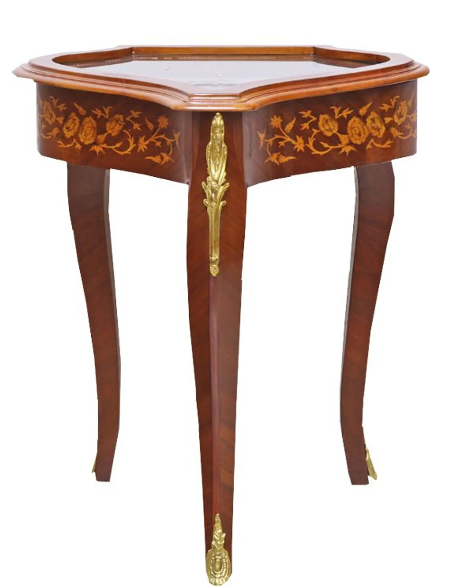 Baroque side table mahogany inlaid / gold H75 x 55 cm - Louis XVI antique style table - furniture