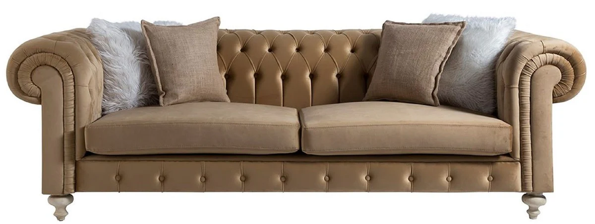 Luxury Chesterfield 3-seater sofa light brown 240 x 100 x H. 78 cm - Chesterfield living room sofa - Chesterfield living room furniture - Luxury collection
