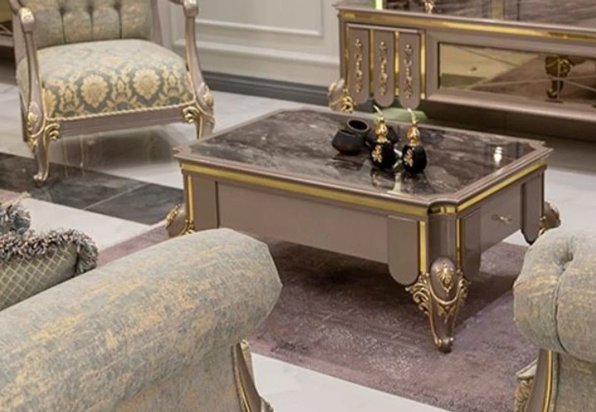 Luxury baroque coffee table black / gray / gold 110 x 72 x H. 48 cm - solid wood living room table - furniture in the baroque style