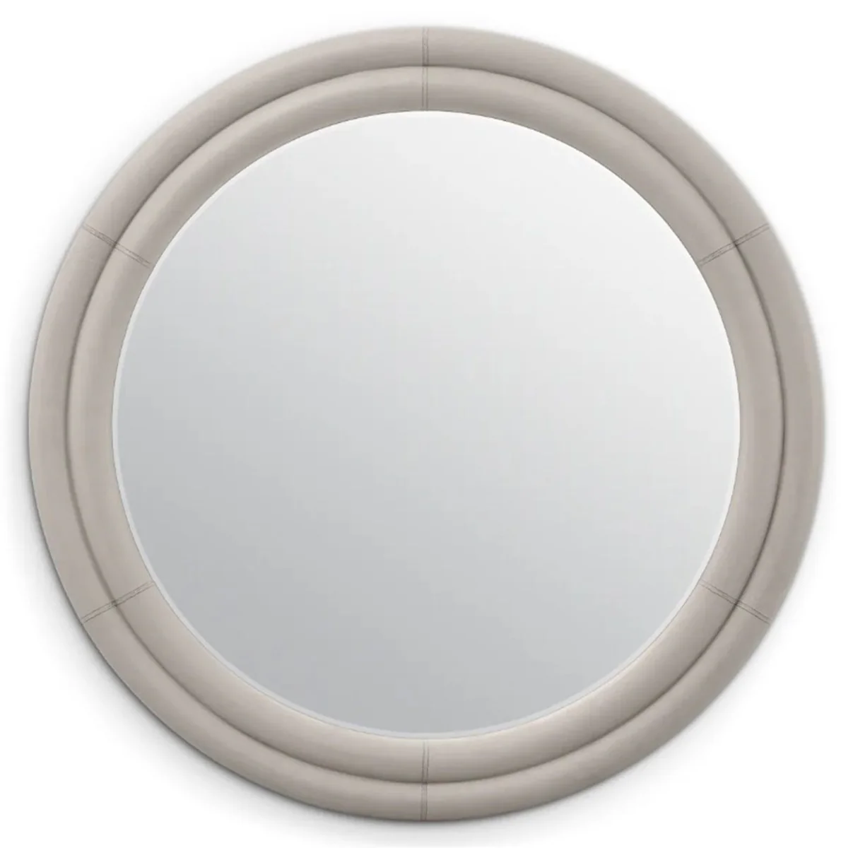 Luxury mirror with light gray leather look Ø 120 cm