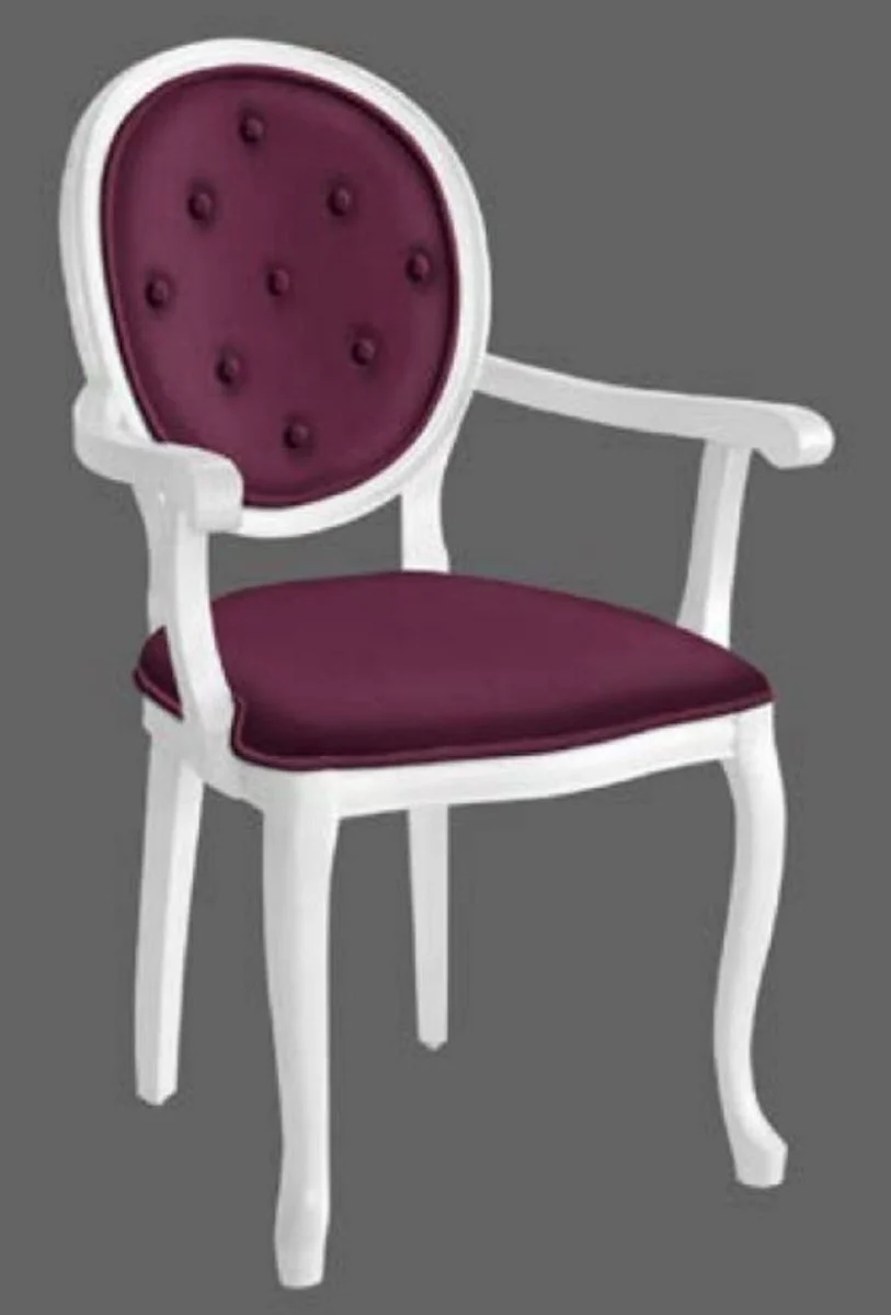 Baroque dining room chair purple / white - handmade antique style chair with armrests - dining room furniture in baroque style