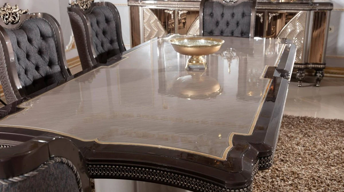 Luxury Baroque Dining Table Gray / Dark Brown / Gold - Rectangular Baroque Style Kitchen Table - Luxury Dining Room Furniture in Baroque Style - Baroque Dining Room Furniture - Baroque Furnishings