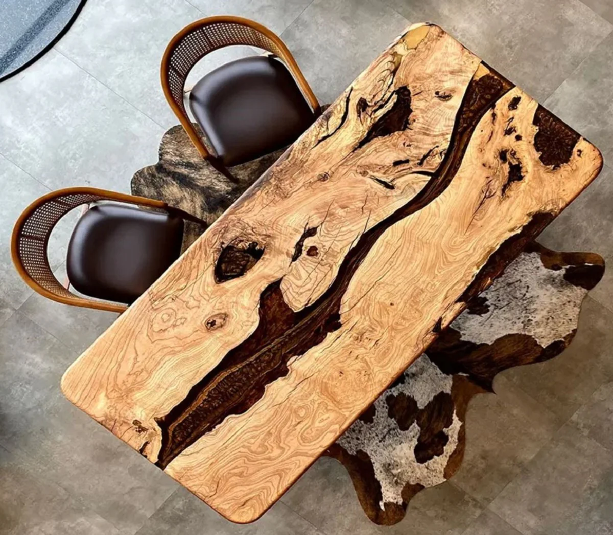 Luxury solid wood epoxy resin dining table natural / brown 200 cm