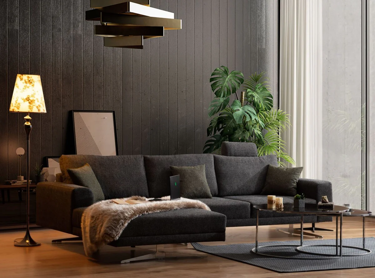 Luxury corner sofa gray / silver 310 x 180 x H. 70 cm - Living room sofa - Living room furniture - Luxury furniture - Luxury furnishings