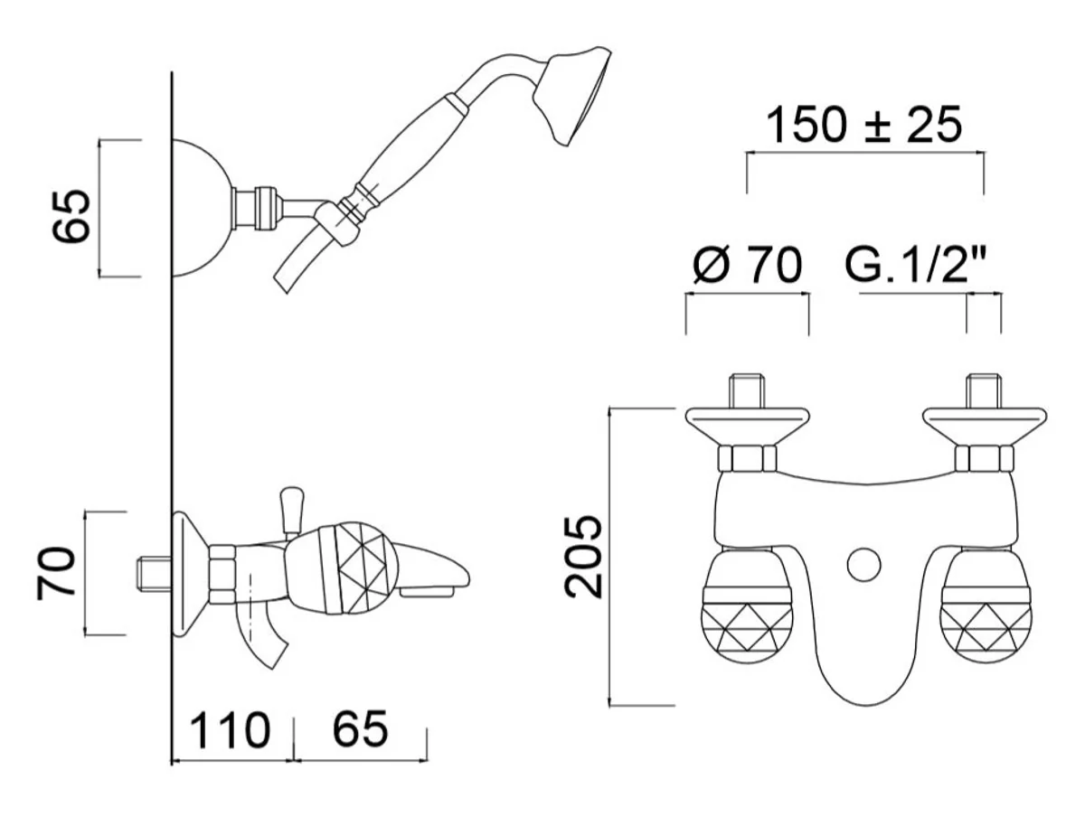 Luxury bathroom shower set with Swarovski crystal glass silver - bathtub shower faucet shower set