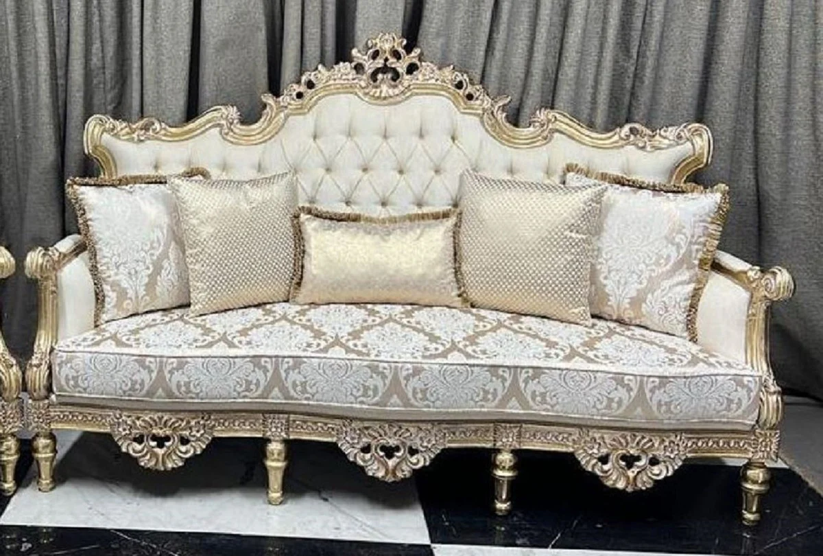 Luxury Baroque Living Room Sofa Cream / White / Gold 230 cm - Baroque Living Room Furniture