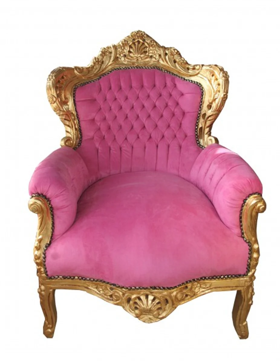 Barock Sessel King Pink / Gold - Möbel im Antikstiel
