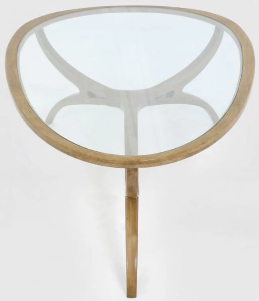 Luxury Art Deco coffee table light brown 130 x 88 x H. 46 cm - Elegant solid wood living room table with glass top - Living room furniture