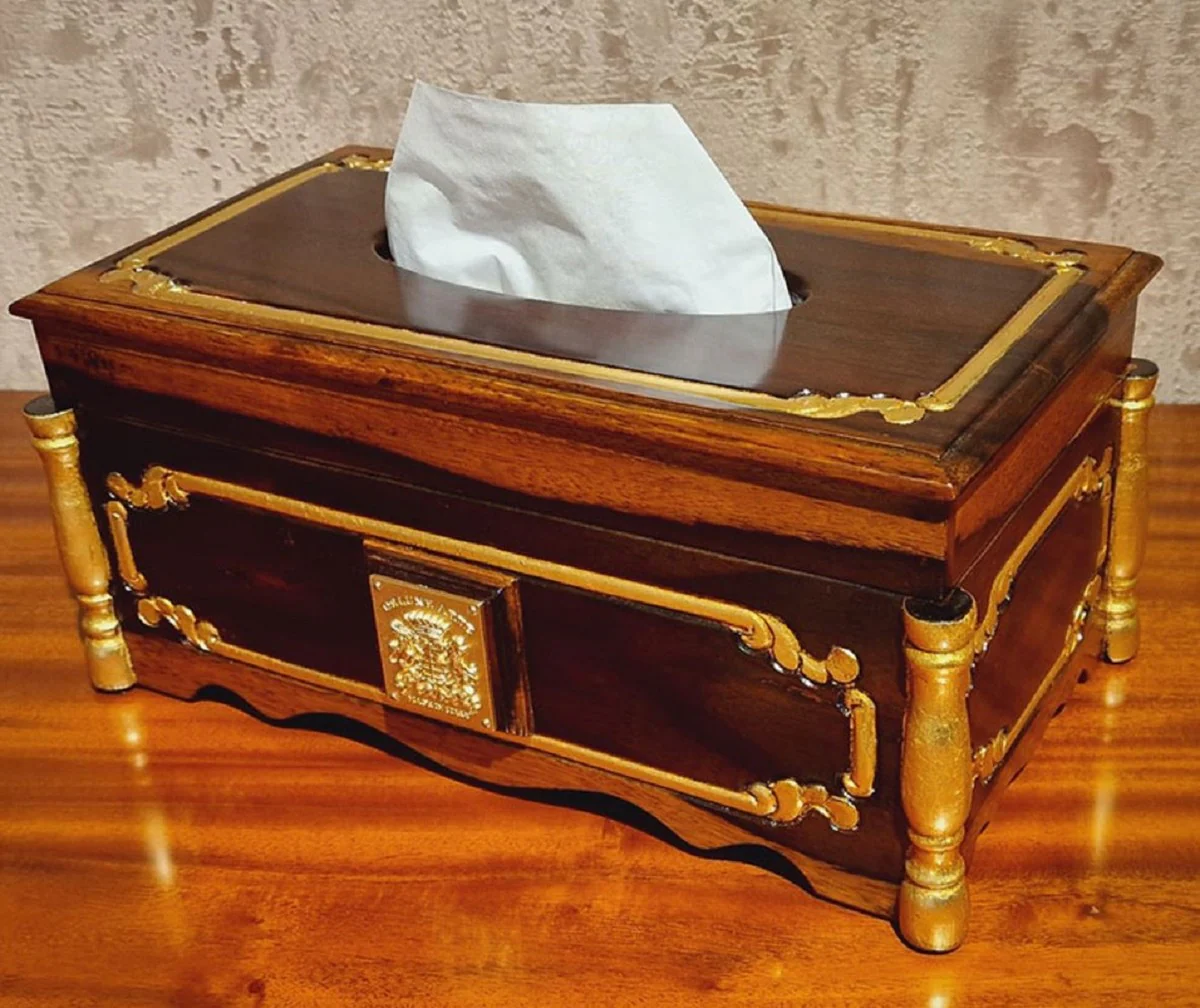 Luxury Baroque Paper Tissue Box Dark Brown / Brown / Gold - Tissue Box Brown / Gold - Made in Italy