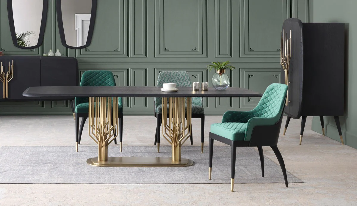 Luxury dining table black / antique brass 240 x 100 x H. 75 cm - Dining room table with solid wood table top - Dining room furniture - Luxury furniture - Luxury dining room furnishings
