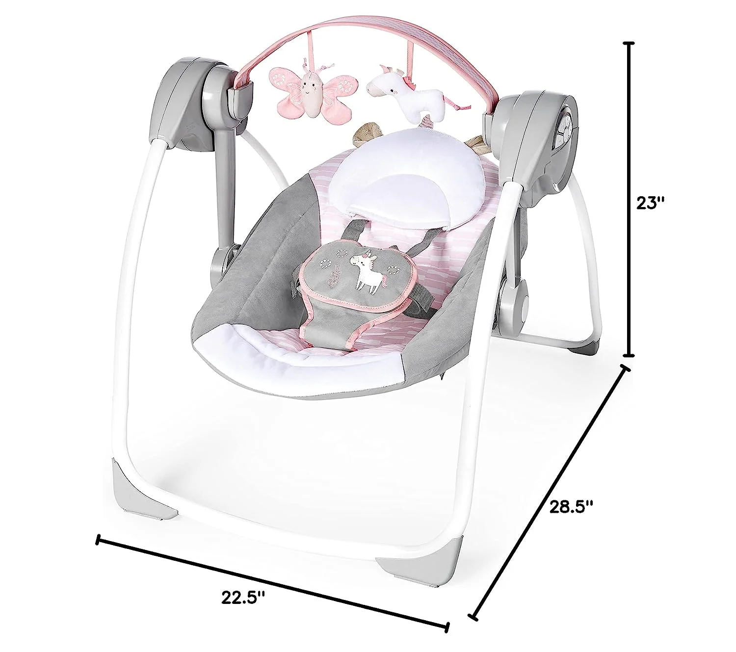 Ingenuity Soothe 'n Delight, kompakte, tragbare 6-Gang-Plüsch-Babyschaukel mit Musik, einfach zusammenklappbar, 0–9 Monate, 28–9 kg (Cozy Kingdom)