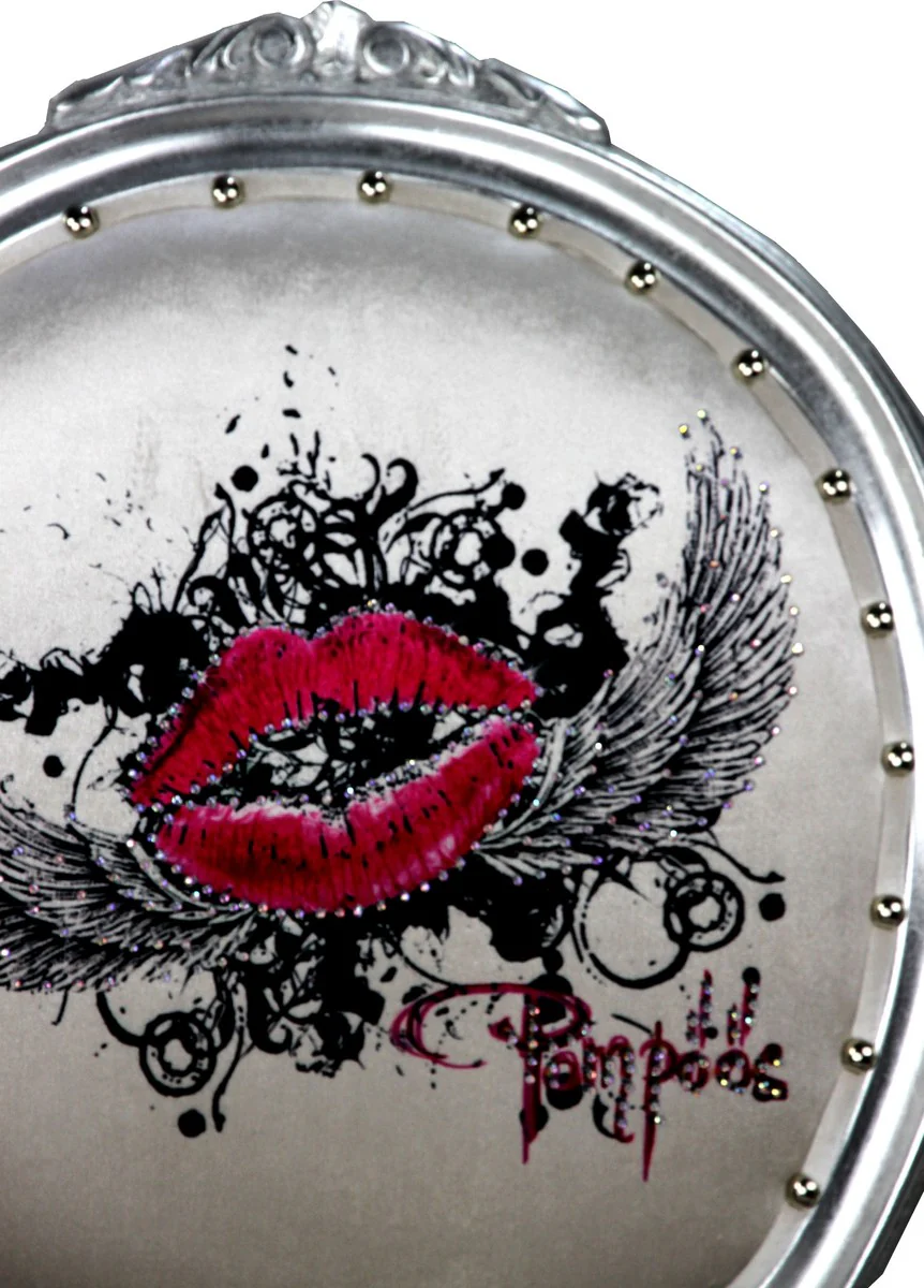 Pompöös by Luxury Baroque Dining Room Chair Black / White Stripes / Silver - Pink Lips - Pompööser Baroque Chair designed by Harald Glööckler