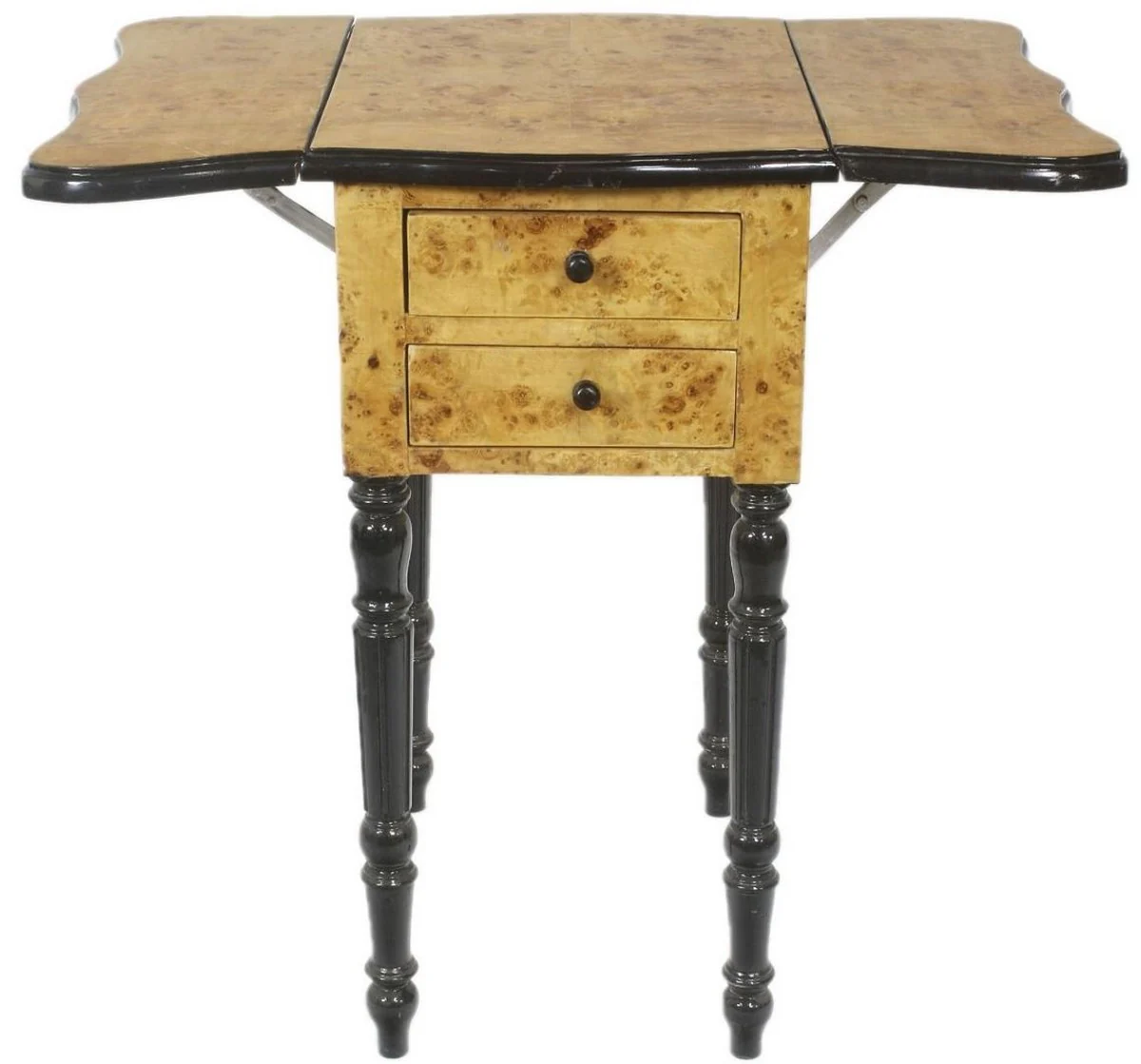 Art Deco side table with 2 drawers bird's eye maple light brown / black 40 x 30 x H. 75 cm - Art Deco living room furniture
