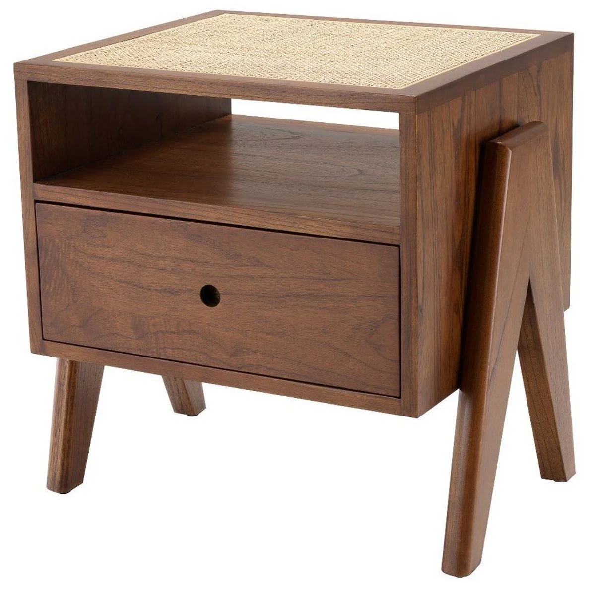 Luxury bedside table brown / natural colors 58 x 45 x H. 55.5 cm - Solid wood side table with rattan weave - Luxury bedroom furniture