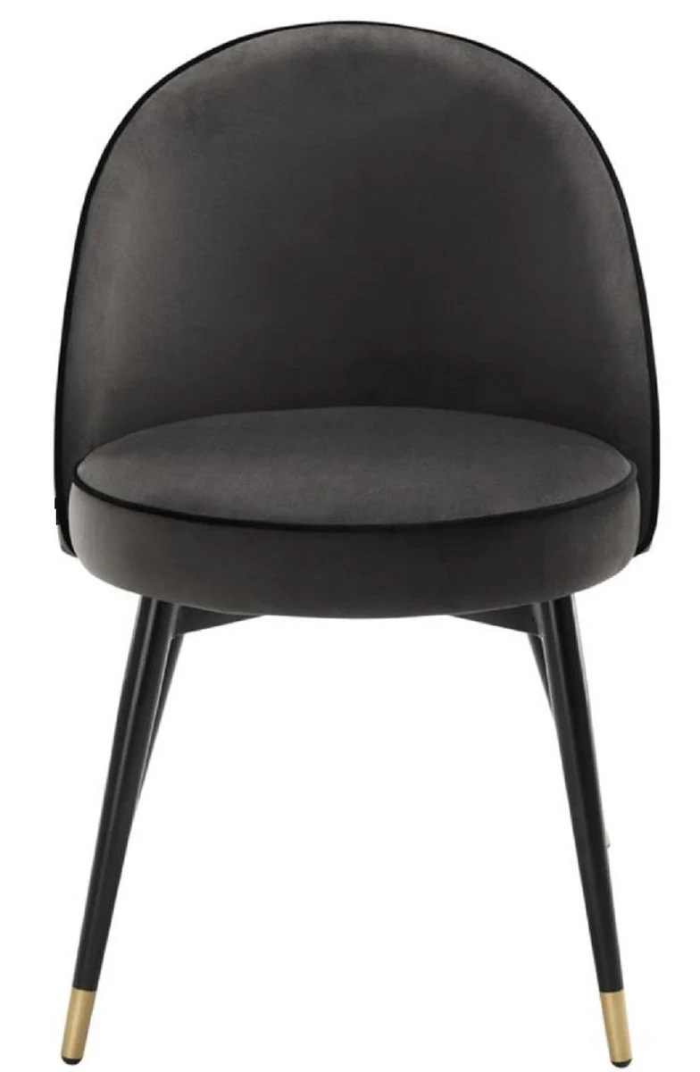 Luxury dining room chair set dark gray / black / brass 55 x 64 x H. 83 cm - Dining room furniture - Luxury collection