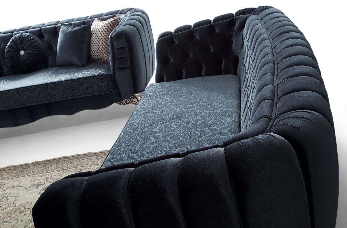 Luxury baroque sofa blue / silver 235 x 103 x H. 82 cm - Baroque style living room sofa with decorative pillows - Baroque living room furniture