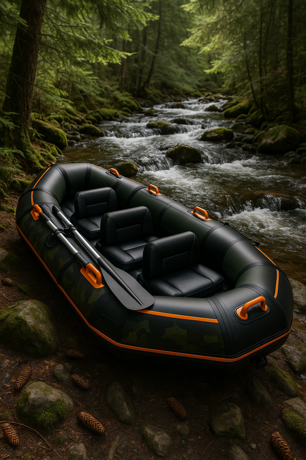 Grünes und schwarzes PVC-Schlauchboot für Fluss und See, 300 x 150 x 48 cm, mit Montagefunktion OzOxIcf512CP