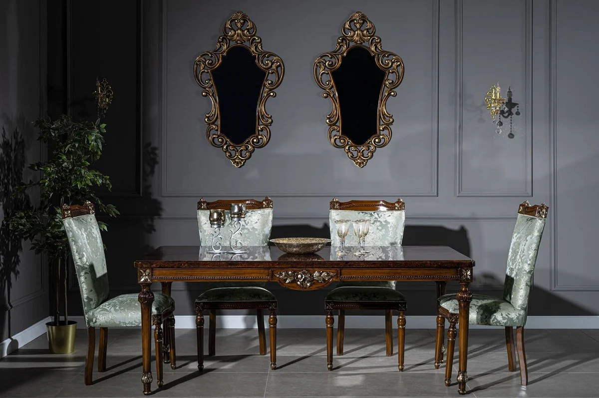 Luxury baroque dining room set mint green / brown - 1 dining table & 6 dining chairs - noble dining room furniture in baroque style