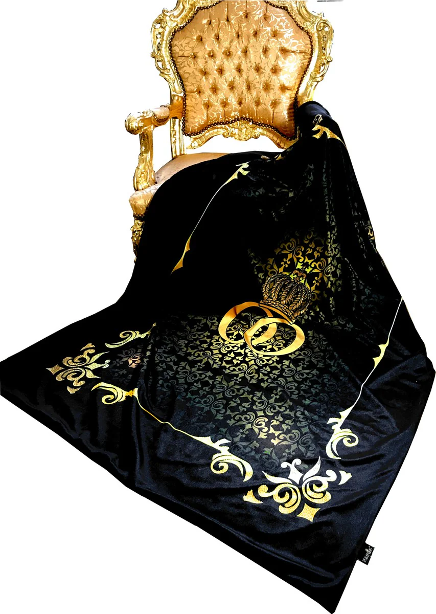 Luxury blanket Pompöös by Barock Krone black / gold by Harald Glööckler with glittering stones