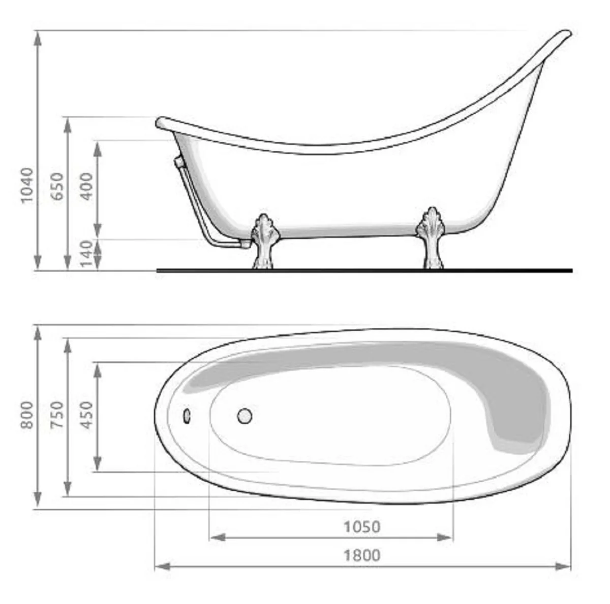 Art Nouveau bathtub white / gold 180 cm - Freestanding retro style bathtub
