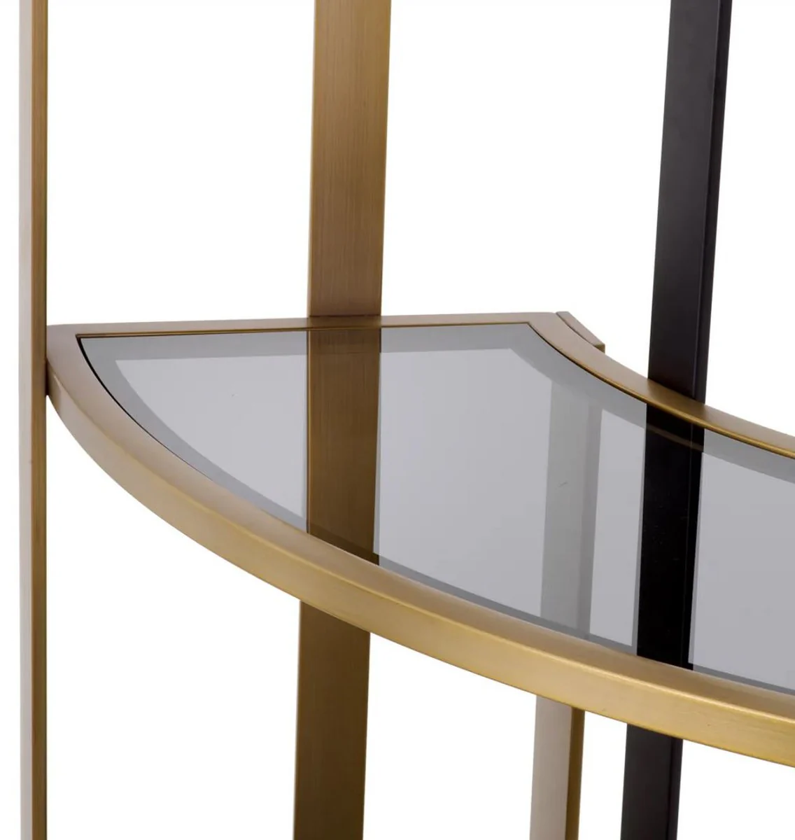 Luxury shelf cabinet brass / black / gray 115 x 37 x H. 240 cm - Curved metal cabinet with 6 glass shelves - Living room furniture - Hotel furniture - Luxury furniture - Luxury quality