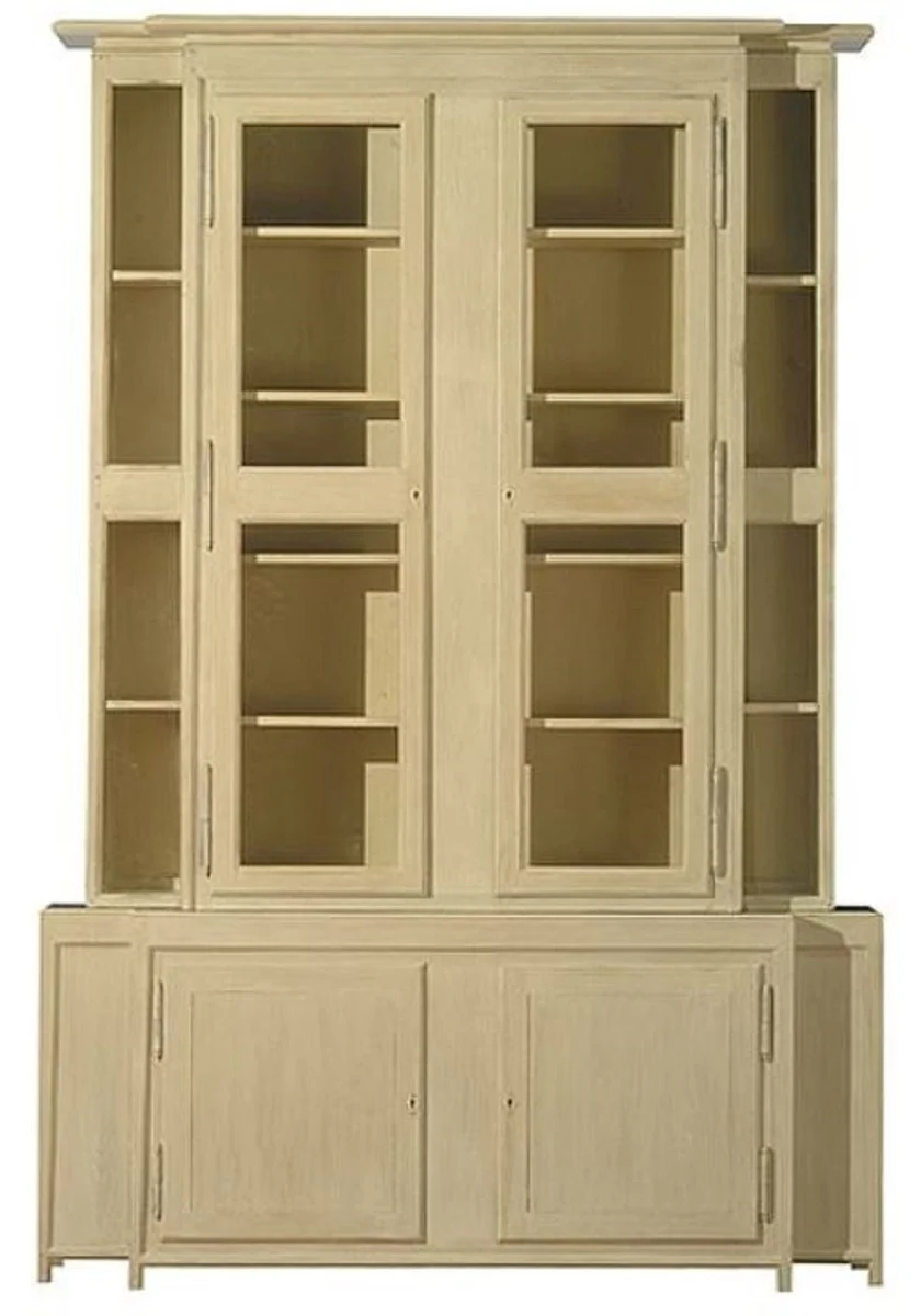 Luxury country house style display cabinet beige 180 x 45 x H. 270 cm - handmade display cabinet - solid wood kitchen cabinet - country house style furniture