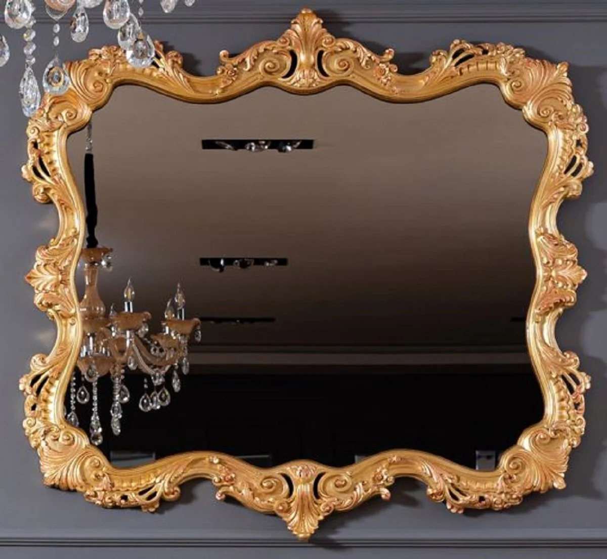 Luxury Baroque Mirror Gold - Magnificent solid wood wall mirror in Baroque style - Handcrafted Baroque furniture