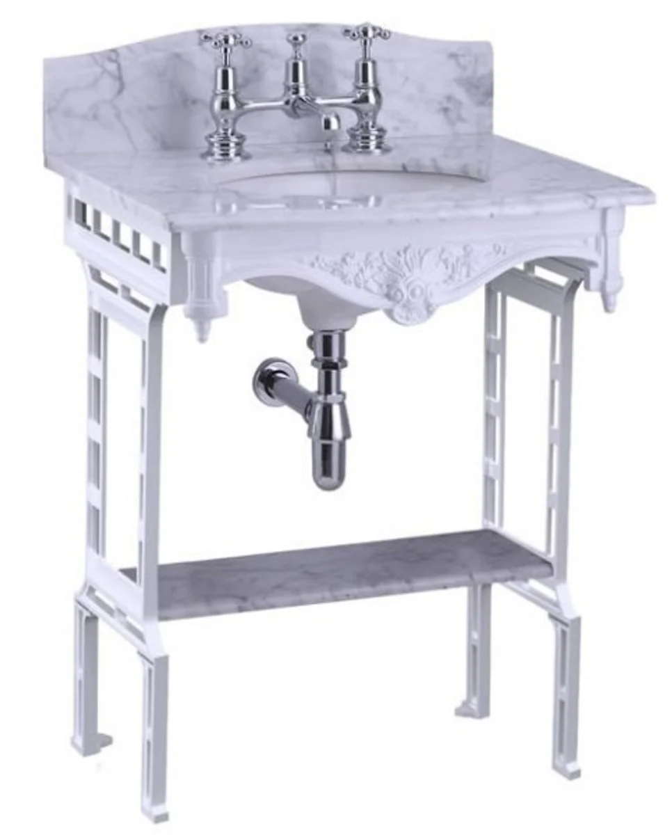 Luxury Art Nouveau standing washbasin white / white with marble top with splash guard at the back and shelf baroque washbasin baroque style antique style