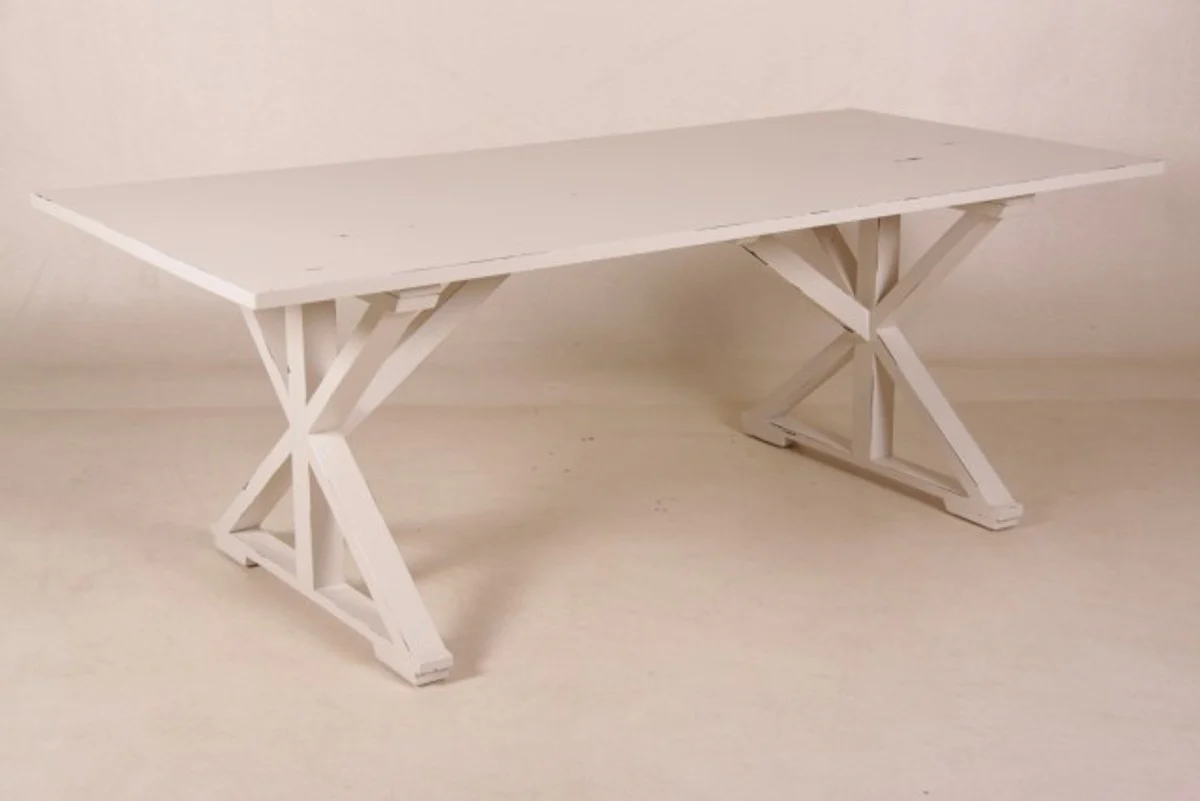 Vintage teak dining table antique style white 170 x 95 cm - country house style table teak