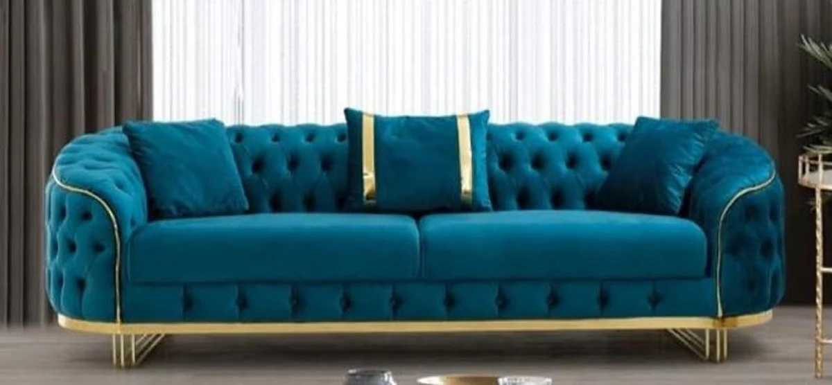 Luxury Chesterfield sofa turquoise / gold 240 x 95 x H. 72 cm - Modern living room sofa - Chesterfield living room furniture