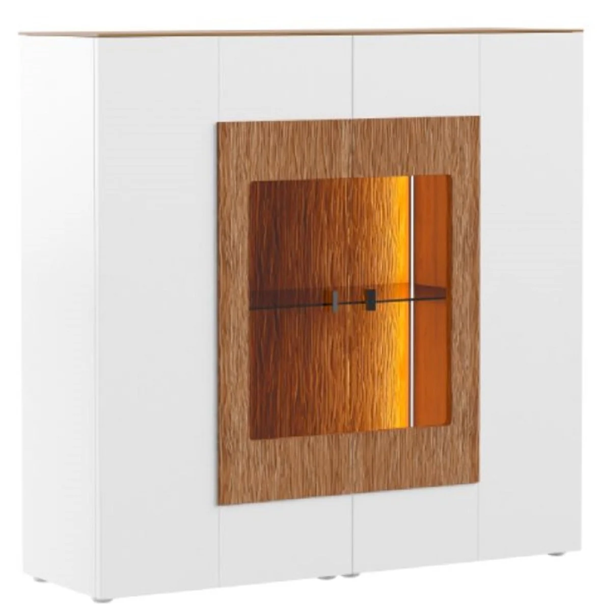 Display cabinet white / brown 111 x 40 x H. 138 cm - Modern illuminated solid wood display cabinet - Living room cabinet - Bar cabinet - Living room furniture