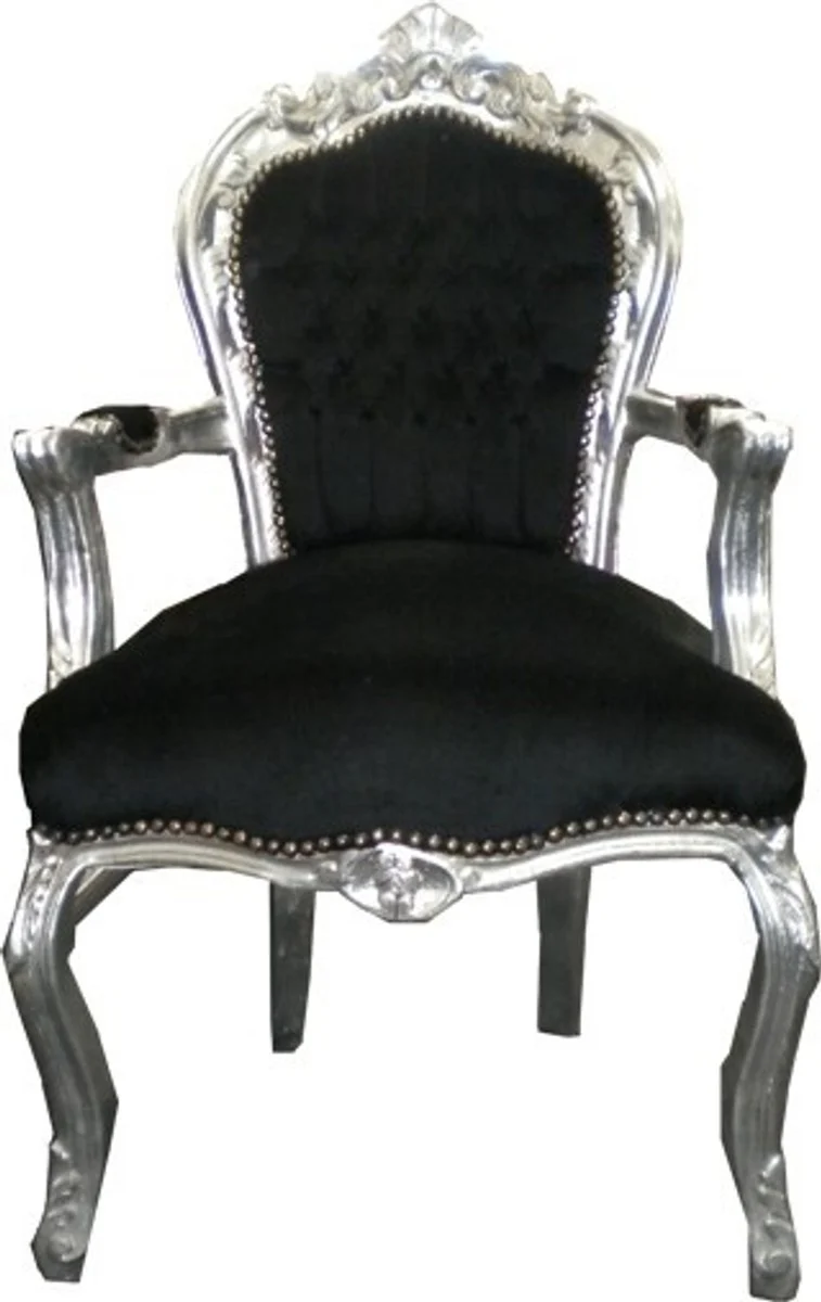 Baroque dining room chair black / silver with armrests - furniture antique style