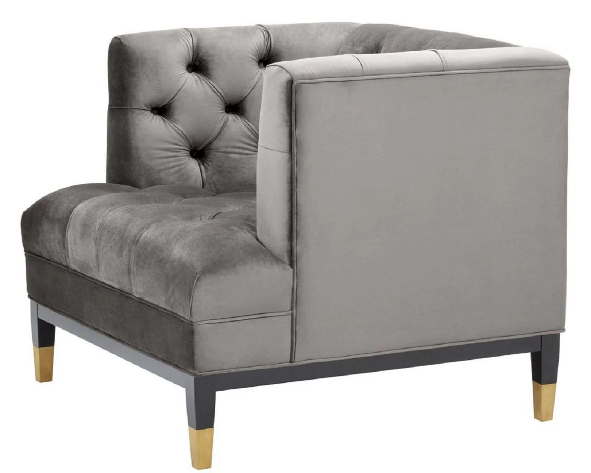 Luxury living room armchair gray / black / brass 93 x 85 x H. 79 cm - Chesterfield Furniture
