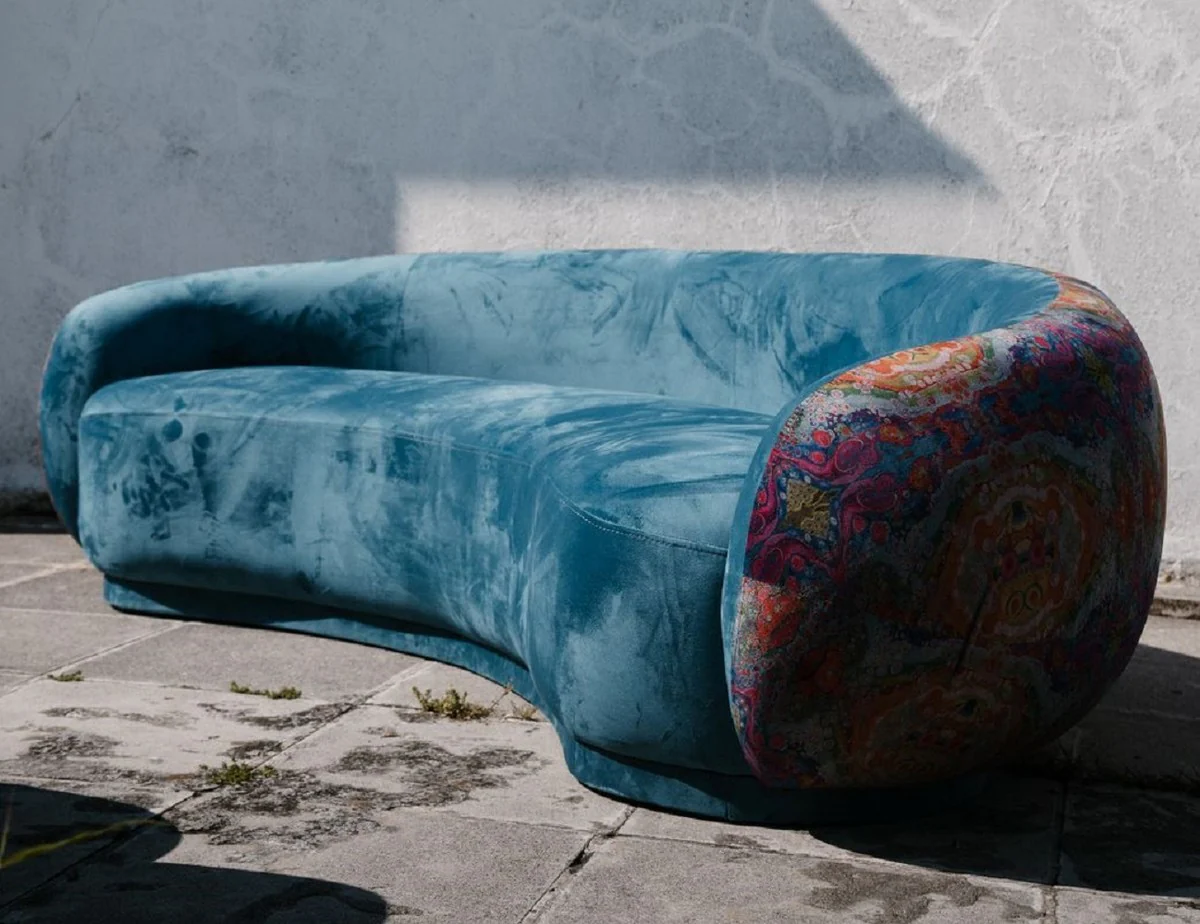 Luxury living room sofa blue / multicolored 260 cm