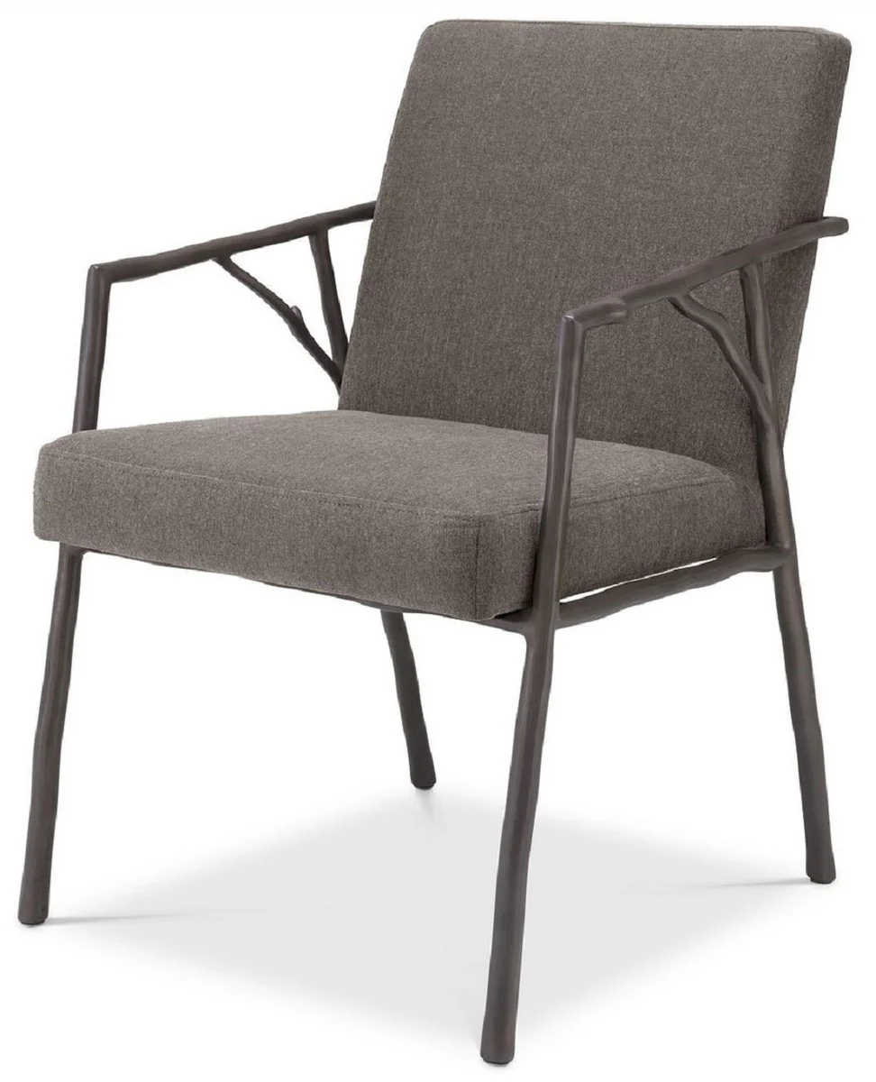 Luxury dining room chair gray brown / bronze 56 x 61 x H. 83 cm - Elegant kitchen chair with armrests - Luxury dining room furniture